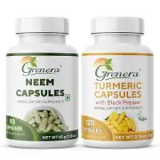 Grenera Neem Capsules 90 no, Turmeric Capsules 120 nos Made with pure neem