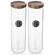 2x Lemon And Lime 1.65L Woodend Glass Canister Food/Storage Container Kitchen