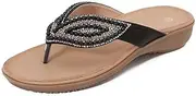 [SincereWay] Women Sandals Summer Bohemian Rhinestone with Wedge Heel Leisure Beach Flip Flops