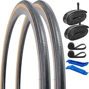 YUNSCM 2-PCS 27x1 1/4 (32-630) Gumwall Road Bike Tires and 27" Heavy Duty Bike Tubes Schrader Valve with 2 Rim Strips Compatible with 27x1.25 27 x 1 1/4 Bike Bicycle Tires and Tubes(Y-1016)