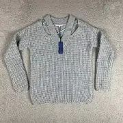 NWT Rebecca Minkoff Draco Sweater XS Light Blue Waffle V Neck Lambswool $178