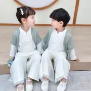 2Pcs Boys Girl Tang Suit Chinese Traditional Embroidery Hanfu Kids Costume
