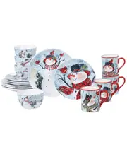 Certified International Watercolor Snowman 16pc Dinnerware Set