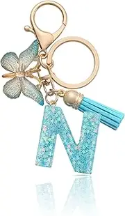 [MORSUNBELA] Letter Keychain Keyring Initial Key Chains Letter Butterfly Keychain Women's Keyrings & Keychains Blue Keychains