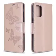 For Samsung Galaxy S20+ Plus Case, Butterflies Pattern PU Leather Wallet Cover with Stand & Lanyard, Gold