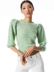 NWT Alice + Olivia Doris Puff Sleeve Cashmere Pullover Sweater M