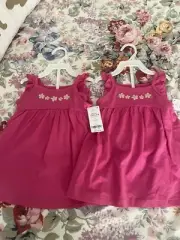 Set 2 Carters Girl 9 Months Pink Dress w/ Bloomers Embroidered Flowers On Front