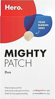 Hero Mighty Patch™ Duo - AM/PM Acne Patch Kit, Day & Night Pimple Patches, Hydrocolloid Spot Patch for Sensitive Skin, Gently Absorbs Gunk and Shields Skin, The Pimple Emergency Patch Kit (12 Count)