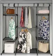 [Sorti] 8 Tiers Wire Shelving Clothing Garment Racks + Grey Cover, with 4 Hanging Rods, Freestanding Portable Closet Metal Wardrobe, Clothes Rack, Shoe Hat Storage