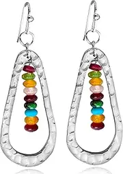 [JNONL] Bohemian Vintage Sliver Geometry Hollow Lightweight Dangle Drop Earrings Ethnic Teardrop Colorful Bead Hook Earrings For Women Girls Jewelry Gifts