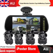 7" Mirror Monitor Windscreen Suction 4x IR Backup Camera KIt For Caravan Trailer