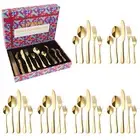 Gold Silverware Set, 30 Pieces Stainless Steel Gold Flatware Set, Kitchen Cut...