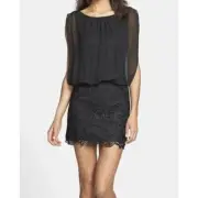 Aidan Mattox Women's / Junior Size 0 Black Skirt Blouson Dress Lace Beaded Top