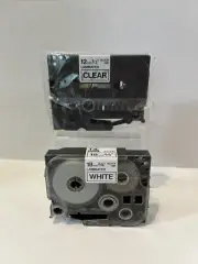 Lot/2 Brother Genuine P-Touch TZ-131 1/2" Clear Labeling Tape & TZ-241 White