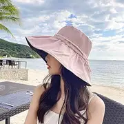 [Ling88] Women Foldable Sun Hat Quick Dry Black Vinyl Hat Women's Spring and Summer Wearing Rope Sun Hat Sunscreen Fisherman Hat Travel Sun Hat All-Match Big Brim Women's Sun Hat,Pink