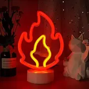 WIOSOUL Flame Neon LED Sign, Fire Neon Light with Base Room Decor LED Lamp USB/Battery Powered Flaming Neon Art Sign for Man Cave Bedroom Wedding Cafe Bar Party