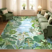 Summer Jungle Rug, Washable Rugs 5x7 for Bedroom, Green Forest Soft Rug for