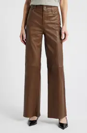 FRAME Slim Leather Palazzo Pants in Bark at Nordstrom, Size 24