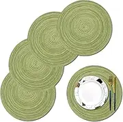 PIGCHCY Round Braided Placemats Washable Easy to Clean Round Placemats Set of 4 Table Mats for Dining Tables 15 inch (Green)