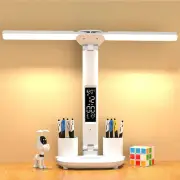 Table Lamp LED Double-headed Multifunction Foldable Touch With Calendar Clock USB Desk Lamp For Bedroom Bedside Reading