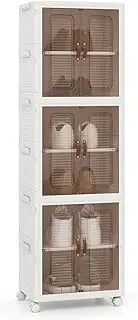 Giantex 6-Cube Stackable Storage Bins w/Lockable Wheels, Shoes Boxes w/Doors, Home Collapsible Organizer, 3 Pack Multi-functional Storage Cabinet Unit for for Kitchen Living Room Bedroom