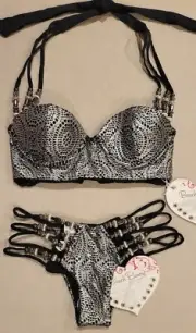 NWT BEACH BUNNY Captured Balconet (XS) & Skimpy Bottom (S), Black/Silver