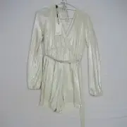 Bardot Womens Overall Playsuit 10(AU) or Small Silver Ziggy Belted V-Neck RRP$99