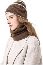 [Generic] Winter Hat 100% Wool Beanie Hat 25cm Women Men Knit Hat Dark Brown