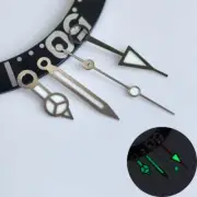 Green Lume Black GMT Watch Hands Silver Trim 8x12x12.5x13mm for NH34 Movement