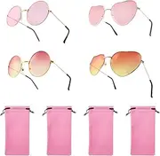 [WYTNB] 4 Pairs Small Size Colored Retro Round Sunglasses, Fancy Hippy Heart Shaped Glasses, Metal Circle Frames Pink Sunglasses with Storage Bags, Funky Rose Gold Frame Gradient Glasses for Festival Party,