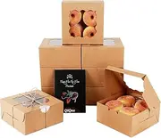 [qiqee] 30pcs Brown Bakery Boxes with Window 15.24x15.24x7.62cm Cookie Box Pastry Box for Wedding Favor Birthday ＆ Party(6x6x3 Inch)