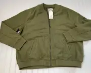 Ben Sherman Mens Bomber Jacket 2XL XXL Full Zip Olive Green Wool Blend NEW