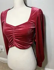 Almost Famous Red Velvet Crop Top size M Long Sleeve WhimsyGoth Cropped Y2K NWT