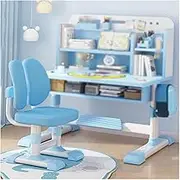Kids Desk and Chair Set, Study Desk and Ergonomic Soft Seats,Children School Study Table with Bookshelf, for Home School Kids Writing Reading Drawing Studying(Blue)
