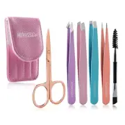 6PCS Eyebrow Tweezers, Stainless Steel Tweezers Set for Women, Eyebrown Sciss...