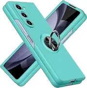 [JUNAUTTB] for Samsung Galaxy Z Fold6 Case with Ring,PC Hard Protective Cover,for Galaxy Z fold6 5g Case Stand function,Camera Lens Protecto,Simple Durable Slim Fit Phone Case Light cyan JUS07-30