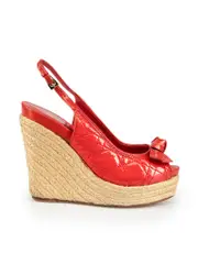 Red Patent Bow Cannage Espadrille Wedges