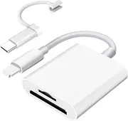 SD Card Reader for iPhone iPad Camera,Dual Card Slot Memory Card Reader Supports SD and TF Card Trail Camera Viewer Sd Card Adapter Portable Micro Sd Card Reader No Application Required Plug and Play