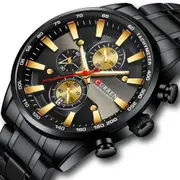 Man Watches Sporty Chronograph Wristwatches for Men Quartz Stainless Steel Band Clock Luminous Hands