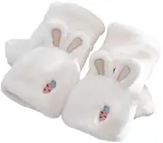 [Healeved] 1Pair Cartoon Rabbit Ear Clamshell Gloves Winter Wear Resistant Hand Protectors for Women White Cute Warm Design for Cold Weather Activities