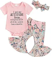 [Engofs] Newborn Baby Girl Clothes Short Sleeve Romper Flare Pants Headband Set 3Pcs Infant Summer Outfit 0 3 6 12 18 Months