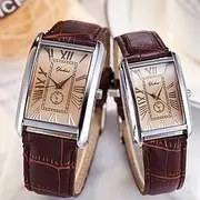 Unisex Fashion Watch Square Couple Roman Numerals Simple Style Clock New Couple Men and Women Casual Leather Strap Quartz Couple Wristwatch