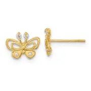 Real 14kt Yellow Gold Madi K Polished CZ Butterfly Post Earrings