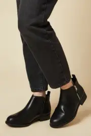 Dorothy Perkins Womens Ankle Boots Black Wide Fit Side Zip Flat Heel