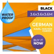 WATERPROOF SHADE SAIL TRIANGLE BLACK 3.6x3.6x3.6 SUN AWNING 3.6 x 3.6 x 3.6m