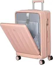 [Slimbridge] 20" Luggage, Carry On Luggage, Travel Luggage with Front Pocket Side Opening Suitcase, Expandable Suitcase with Built-in Lock, 360°Spinner Wheels, Cup Holder, Ligthweight, Pink