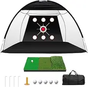 Golf Net,10x7FT 6 Target Practice Net，Hitting Aid for Backyard Driving Chipping Training Swing with Target Hitting Mat Balls for Outdoor Indoor, Gifts for Men Golf Accessories