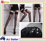 Thigh High Fishnet Stockings Lace Top Over Knee Sexy Black Pantyhose Tights