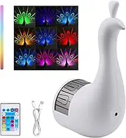 Yenohwaoe Peacock Projection Lamp, Multicolor, White, LED, USB Charging, Remote Control, Tabletop, Energy-efficient, Decoration