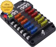 Boat Marine Fuse Block Panel with LED Warning Indicator Damp-Proof Cover 12